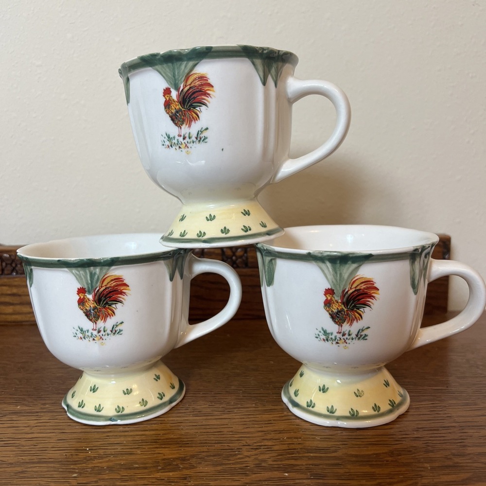 Trio of Gibson Rooster Cocorico by Gibson Designs Footed Mug Coffee Cup Painted